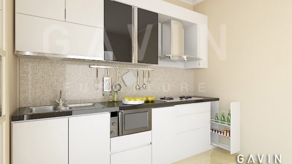 Desain 3D Kitchen Set HPL Putih
