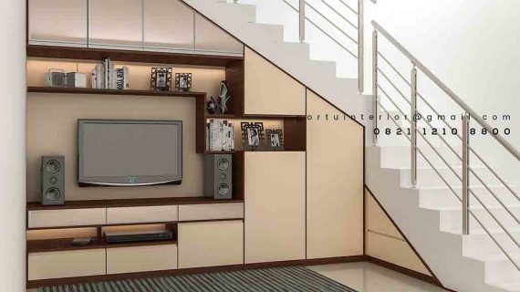 contoh meja tv di bawah tangga by Portu Interior